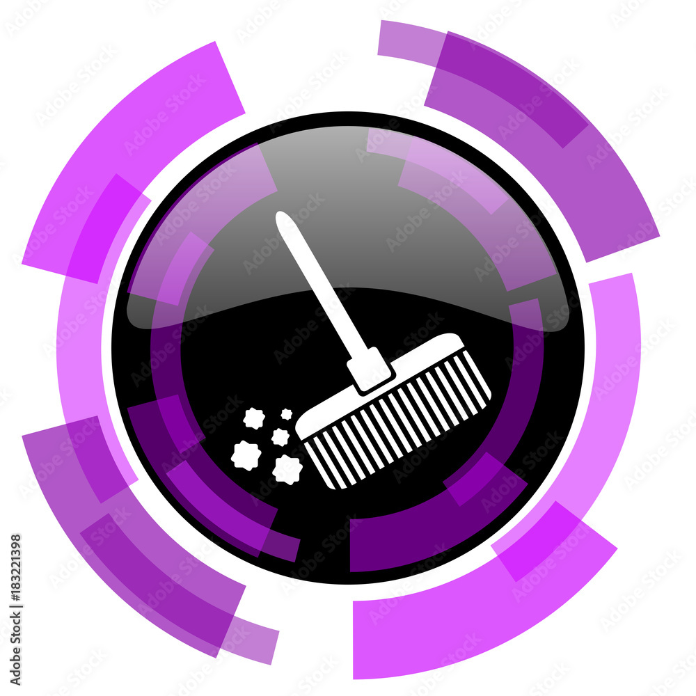 Poster broom pink violet modern design vector web and smartphone icon. round button in eps 10 isolated on w
