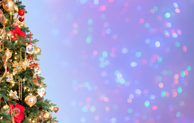 Decorated christmas tree in hero header format