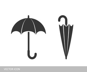 Umbrella icon. A set of open and closed umbrella icons in the style of flat design.