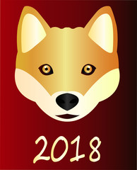 beautiful poster with a red hussy close-up. 2018 year of the dog. A beautiful idea for a greeting card with a dog