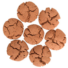 Appetizing chocolate chip cookies close-up top view isolated