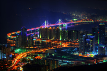 Busan Skyline and Bridge Korea