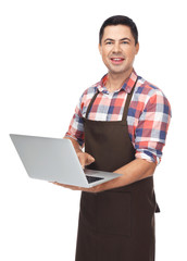Agronomist with laptop on white background