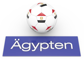Fußball mit Flagge Ägypten, deutsche Version 1, 3D-Rendering