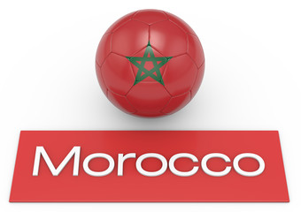 Fußball mit Flagge Marokko, Version 3, 3D-Rendering