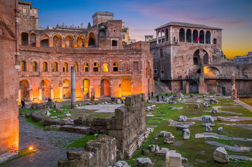 The Trajan's Market at sunset in Rome, Italy.