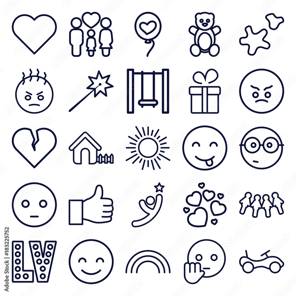 Poster set of 25 happy outline icons