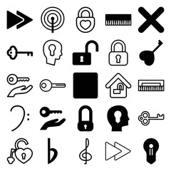 Set of 25 key filled and outline icons