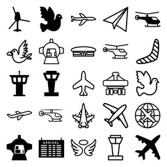 Set of 25 flight filled and outline icons
