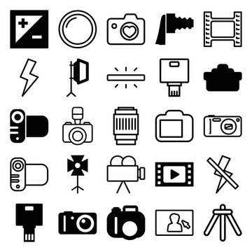 Set of 25 photography filled and outline icons