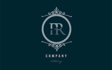 fr f r blue decorative monogram alphabet letter logo combination icon design