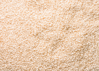 White sesame top view. Background, texture.