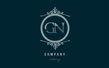 gn g n blue decorative monogram alphabet letter logo combination icon design