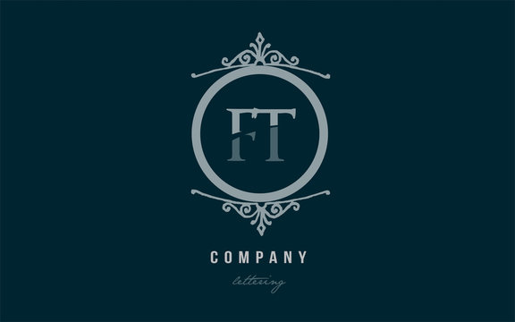 ft f t blue decorative monogram alphabet letter logo combination icon design