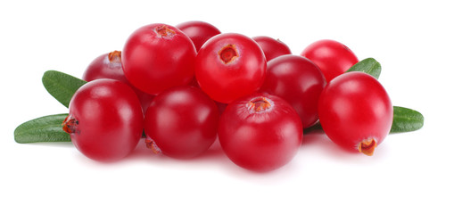 Cranberry with leaves isolated on white. With clipping path. Full depth of field.