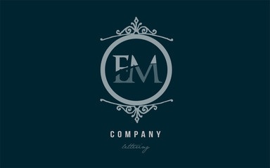 em e m blue decorative monogram alphabet letter logo combination icon design