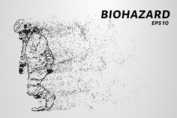Fototapeta na wymiar The biohazard of the particles. Man in protective suit. Vector illustration