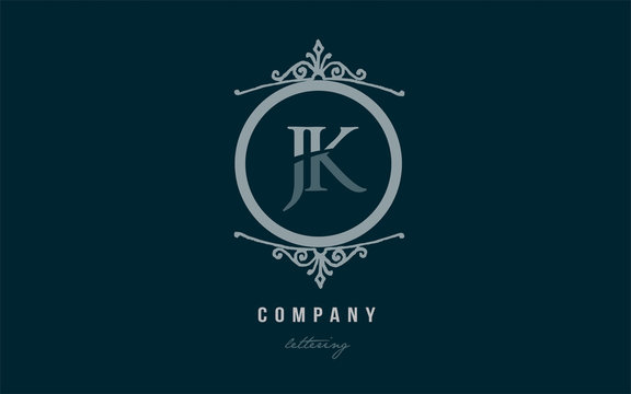 jk j k blue decorative monogram alphabet letter logo combination icon design