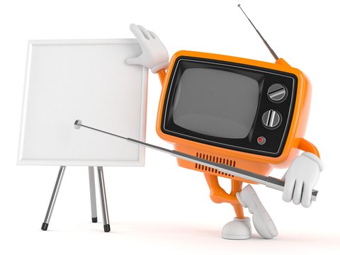Retro TV character with whiteboard