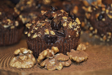 Chocolate muffin with walnuts