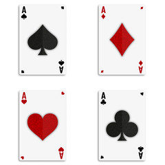 Set of four aces deck of cards for playing poker and casino on white background. spades, diamonds, clubs and hearts.