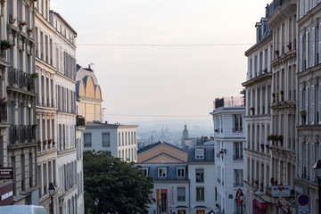 Montmartre streets in Paris, France, Europe. Cozy cityscape of architecture and landmarks. Travel sightseeng concept