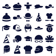 Set of 25 hat filled icons