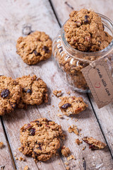 Delicious oatmeal cookies with pecan nuts and dried cranberries