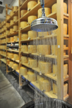 Shower over the barrel for humidify the air in the cheese shop on the Borough Market in London