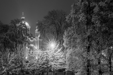 a church among the trees covered with snow