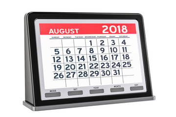 August 2018 digital calendar, 3D rendering
