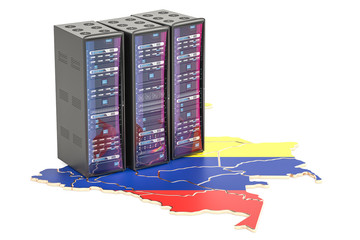 Data Center server racks in Colombia concept,  3D rendering
