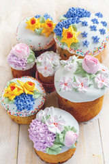 Easter cakes with spring floral decoration.