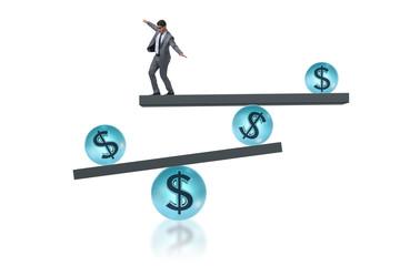 Businessman balancing in financial dollar concept