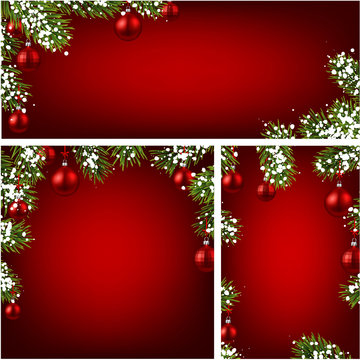 Backgrounds with fir branches and Christmas balls.