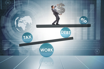 Businessman in debt and tax business concept