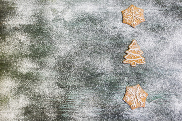Homemade Christmas cookies on a wooden background 