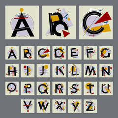 Set of alfabet with capital letters, made up of simple geometric shapes, in Modern Suprematism style. EPS 8 vector  art. © Valerii
