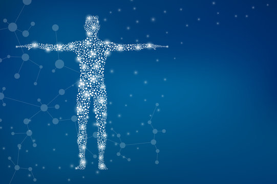 Abstract human body with molecules DNA. Medicine, science and technology concept. Illustration.