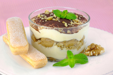Tiramisu, traditional italian dssert - variation with nuts.