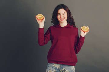 girl with fruit