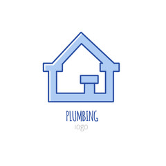 Plumbing logo design with silhuette of house. Simple pipe symbol.
