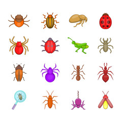 Bugs icon set, cartoon style