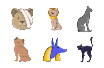 Cat icon set, cartoon style