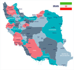 Iran - map and flag - Detailed Vector Illustration