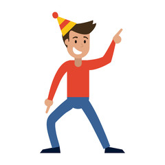 Young man celebrating cartoon icon vector illustration graphic design