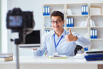 Business blogger doing webcast for his subscribers