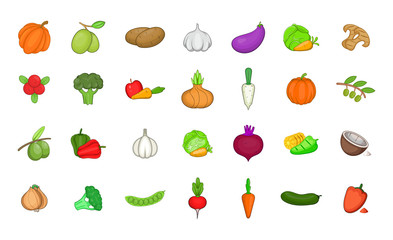 Vegetables icon set, cartoon style