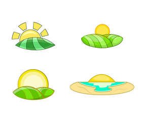 Sunrise icon set, cartoon style