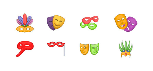 Carnaval mask icon set, cartoon style
